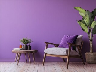 Pastel purple walls combined with dark wood furniture and minimalist decor for a balanced, masculine room