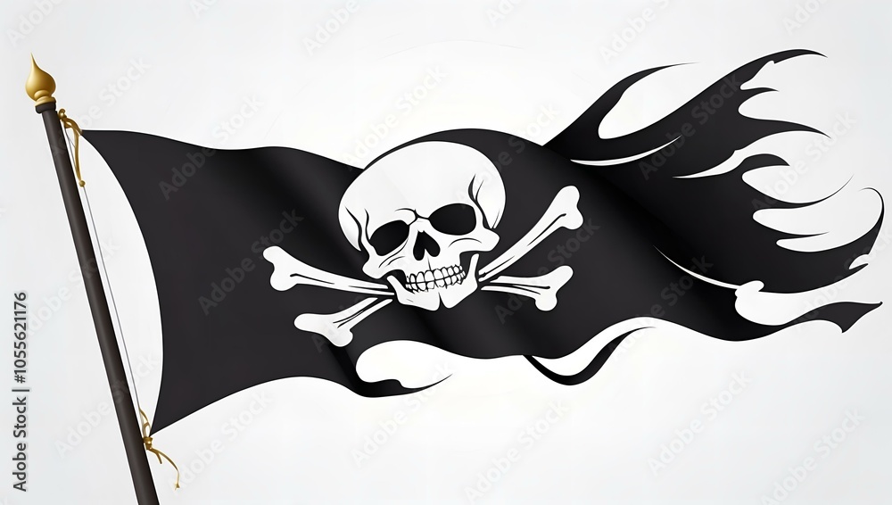Jolly Roger pirate flag waving with skull and crossbones design Stock ...