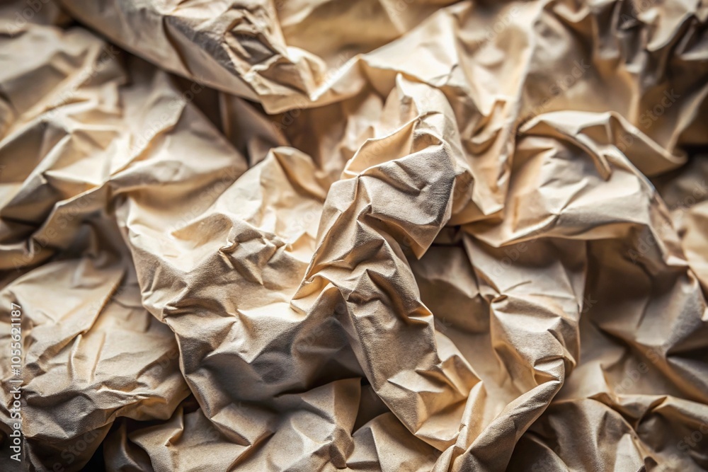 Close-up of crumpled paper with intricate patterns of creases and folds, crinkled paper, paper folds, folded paper, creased paper, crumpled paper texture