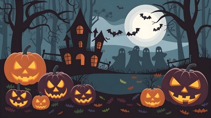 Halloween background with moon. High detailed realistic illustration