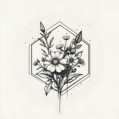 Poster - Hexagonal Logo Design Featuring Clean Lines and Small Cluster Elements on a Minimalist Background