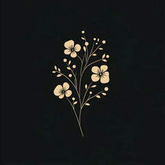 Fototapete - Elegant Linear Logo Design Featuring a Flowing Floral Branch with Artistic Elements
