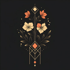 Fototapete - Abstract Floral Logo Design Featuring Geometric Branch Elements in Vibrant Colors
