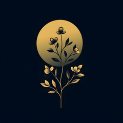 Fototapete - Modern Logo Design Featuring a Straight Floral Branch with Elegant Typography