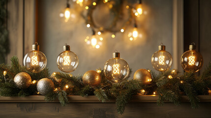 Festive garland with retro-style bulbs and glittering ornaments for holiday decor inspiration