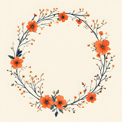 Fototapete - Minimalist Round Logo Featuring Central Floral Branch Design on a Clean Background