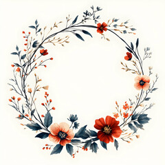 Fototapete - Minimalist Round Logo Featuring a Central Floral Branch Design on a Clean Background