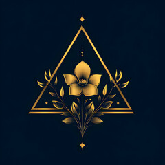 Fototapete - Sleek Triangular Geometric Logo Design with Floral Accent, Modern Aesthetic for Branding and Creative Projects