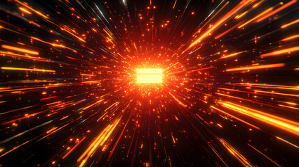 Poster - Bright explosion of light with abstract rays in vibrant colors, resembling a festive firework display in a cosmic night sky