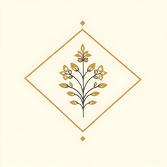 Fototapete - Minimalist Geometric Logo Design with Floral Border in a Square Format