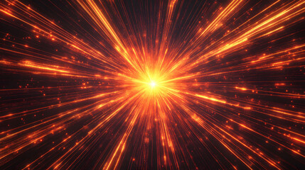 Poster - Bright explosion of light with abstract rays in vibrant colors, resembling a festive firework display in a cosmic night sky