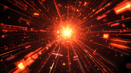 Poster - Bright explosion of light with abstract rays in vibrant colors, resembling a festive firework display in a cosmic night sky