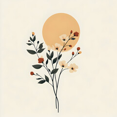 Fototapete - Elegant Logo Design Featuring an Elongated Floral Branch in a Modern Style
