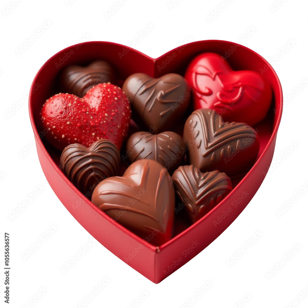 Red heart box with chocolate heart candies isolated on the background ...