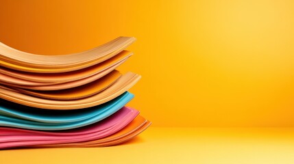 Aufkleber - A stack of colorful curved paper pieces on a vibrant orange background, showcasing a harmonious blend of warm and cool tones for an artistic touch.