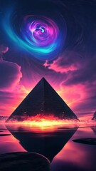 Wall Mural - galaxy forming above pyramid reflecting in water