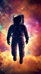 Wall Mural - astronaut floating in space with changing nebula