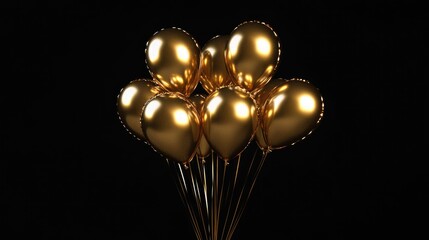 Golden balloons celebrating the New Year against a black backdrop