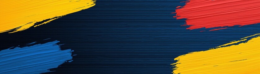 Poster - Vibrant abstract background with bold strokes of blue, yellow, and red on a dark canvas, perfect for artistic projects and designs.