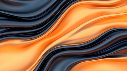 Poster - Elegant flowing fabric texture in shades of black and orange, creating dynamic waves. Perfect for backgrounds, abstract designs, and artistic projects.