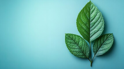 green leaf on a light blue background