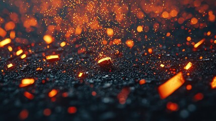 Poster - A stunning close-up of glowing embers and sparks on a dark surface, capturing the essence of heat and energy in an artistic composition.