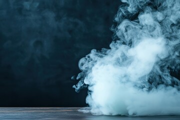 Poster - A swirling plume of white smoke against a dark background, creating an atmospheric effect ideal for artistic compositions and creative designs.