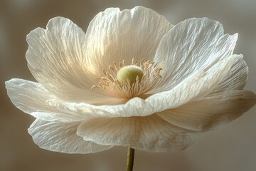 Wall Mural - Close-up of a delicate white flower with soft light.