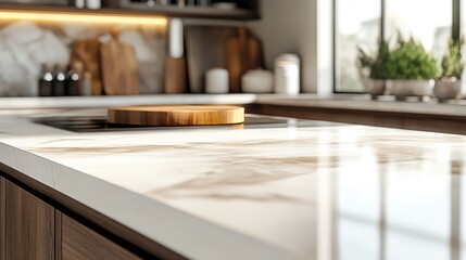 Poster - A modern sticker mockup is displayed on an elegant countertop bathed in warm natural light that highlights its design