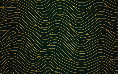 Wall Mural - A modern abstract pattern featuring flowing golden lines on a dark green background, perfect for backgrounds or artistic designs.