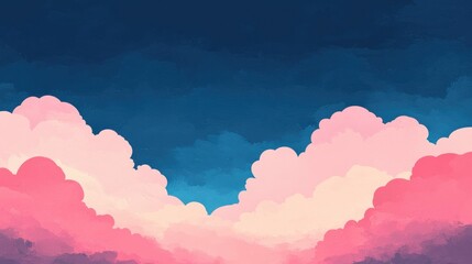 Poster - A serene landscape featuring vibrant pink clouds against a deep blue sky, perfect for backgrounds and artistic projects.