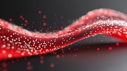 Poster - A mesmerizing wave of red particles flowing gracefully, creating a dynamic sense of movement and depth against a dark background.