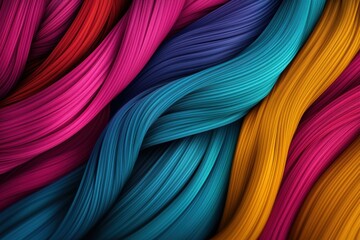 Poster - Vibrant abstract strands in pink, blue, and gold, showcasing smooth curves and a dynamic flow, perfect for artistic and creative projects.