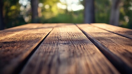 Poster - Wooden table with a smooth surface texture set against a blurred background captured in a high quality image