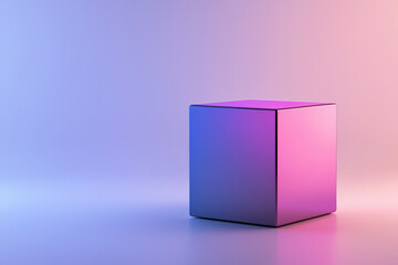 Wall Mural - gradient holographic box with smooth surface, reflecting light beautifully. colors transition from purple to pink, creating modern and artistic feel