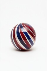 Poster - A vibrant sphere featuring alternating stripes of red, blue, and white, showcasing a modern design and artistic flair perfect for various projects.