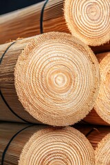 Poster - Close-up view of freshly cut wooden logs showcasing natural textures and patterns, perfect for nature, construction, and texture projects.