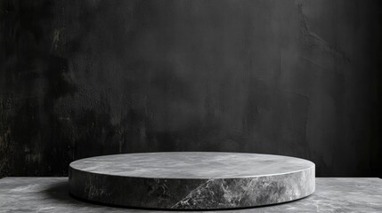 Poster - monochrome gray template for showcasing a mockup or banner a flat round granite pedestal set against