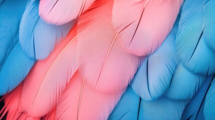 Poster - Close up of a vibrant background featuring pink and blue feathers