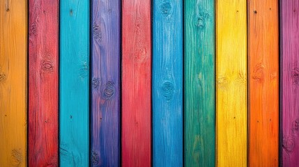 Poster - Vibrant wooden banner background featuring vertical slats in various bright hues offering ample space for your text