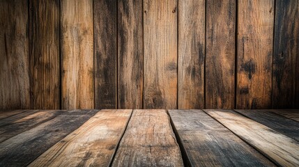 Poster - Vintage wood wall and textured room background suitable for showcasing products or food in a creative display or montage