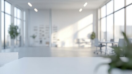 Poster - Blurred focus on a modern white office interior ideal for use as a background