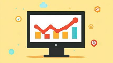 Poster - Graph showing growth on a computer screen, symbolizing entrepreneurship, with room for Entrepreneur Day messages