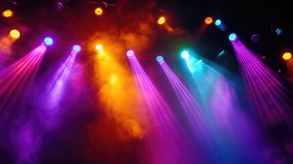 Poster - Concert stage scene featuring vibrant spotlights and colorful lights amidst smoke
