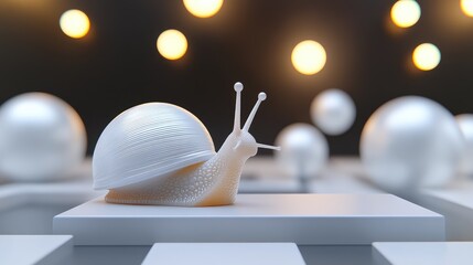 Fototapete - Minimalist snail mockup with a neutral background, focusing on shell textures and organic movement.