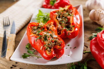 Wall Mural - Delicious homemade stuffed peppers with beef