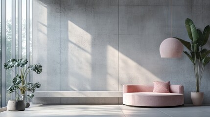 Poster - Modern interior space featuring a concrete wall and abstract design elements