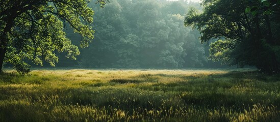 Poster - A Field Surrounded By A Forest