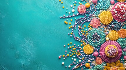 Poster - Colorfully Arranged Beaded Creations on a Textured Teal Background