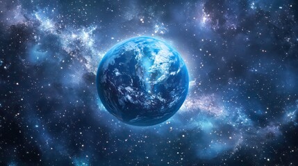 Poster - A stunning view of Earth surrounded by a cosmic backdrop of stars and galaxies.